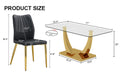 Table And Chair Set.Modern Rectangular Dining Table With Transparent Tempered Glass Tabletop And Gold Plated Metal Legs.Paried With 6 Comfortable Chairs With Pu Seats And Golden Metal Legs. Black Gold,Transparent Seats 6 Glass Metal