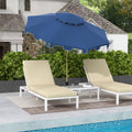 Outsunny 9' Patio Umbrella With Push Button Tilt And Crank, Double Top Ruffled Outdoor Market Table Umbrella With 8 Ribs, For Garden, Deck, Pool, Dark Blue Dark Blue Polyester