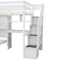 Twin Over Twin Loft Bed With Built In Desk And Staircase, With Storage Compartments And Shelves, White Twin Box Spring Not Required White Wood Pine