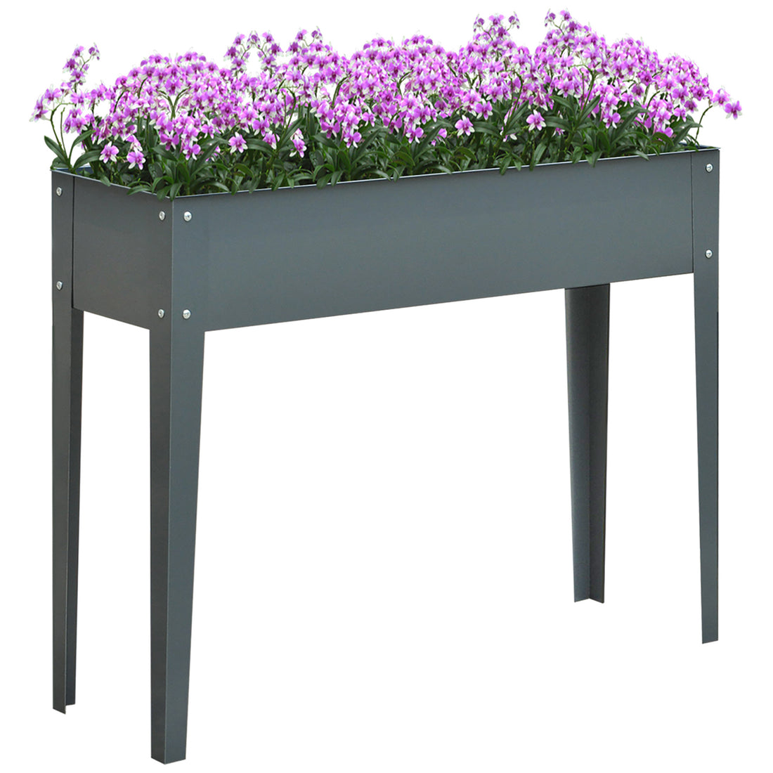 Outsunny Metal Raised Garden Bed, Elevated Planter Box With Legs And Drain Holes, Dark Gray Gray Steel