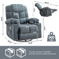 Massage Rocker Recliner Chair Rocking Chairs For Adults Oversized With 2 Cup Holders, Usb Charge Port Soft Features A Manual Massage And Heat.A B Blue Blue Soft Heavy Duty Foam Metal & Wood