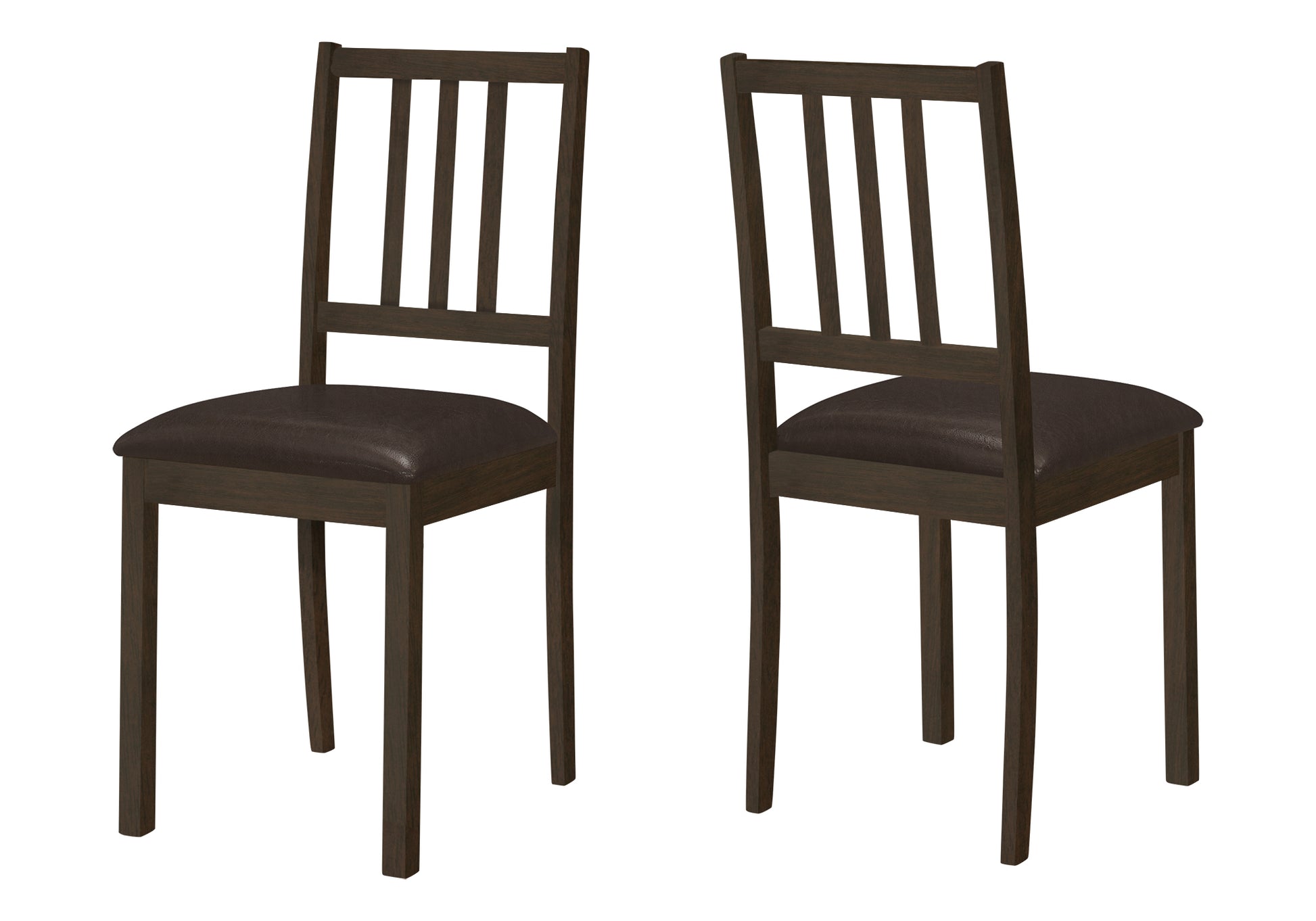 Dining Chair, Set Of 2, Side, Upholstered, Kitchen, Dining Room, Brown Leather Look, Brown Wood Legs, Transitional Brown Foam Faux Leather