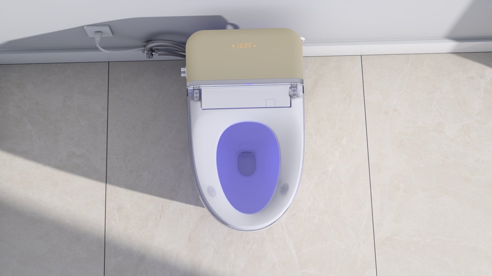 Smart Toilet With Warm Water Sprayer And Dryer, Foot Sensor Operation, Heated Bidet Seat, Tankless Toilet With Led Display White Ceramic,Polypropylene