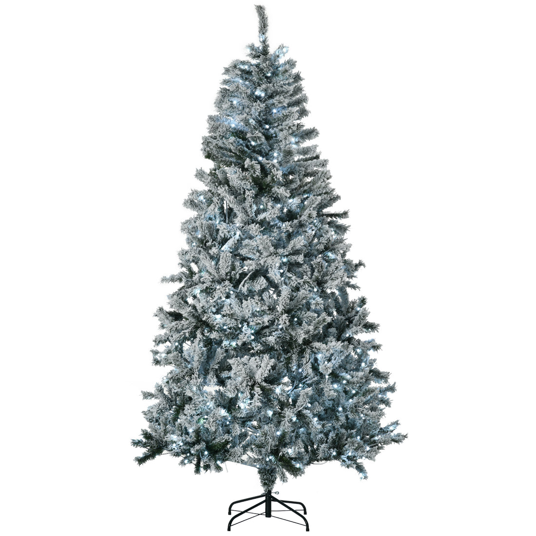 Homcom 7.5' Flocked Artificial Christmas Tree With Cold White Led Lights Green Plastic