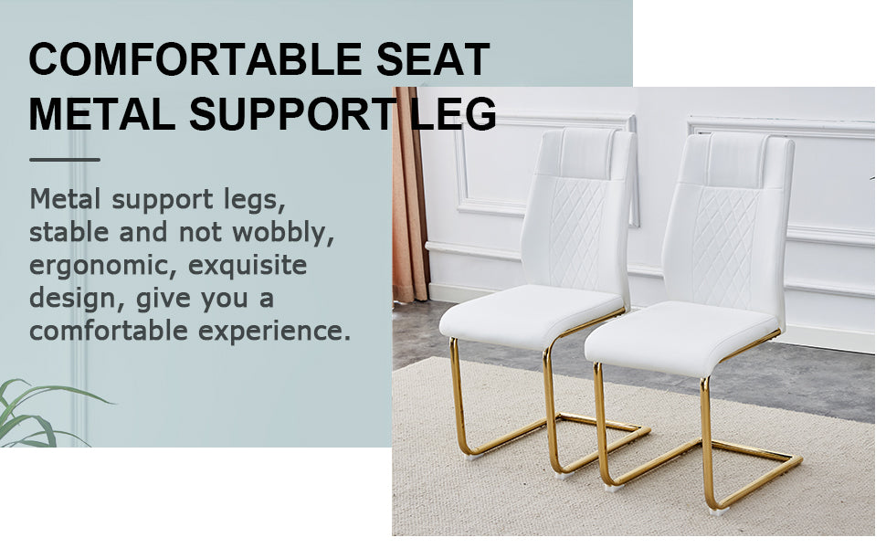 Table And Chair Set.The Table Has A Glass Tabletop With Imitation Marble Pattern Stickers And Stainless Steel Golden Table Legs. Paried With Comfortable Chairs With Pu Seats And Metal Legs. Gold Black Seats 6 Glass Metal