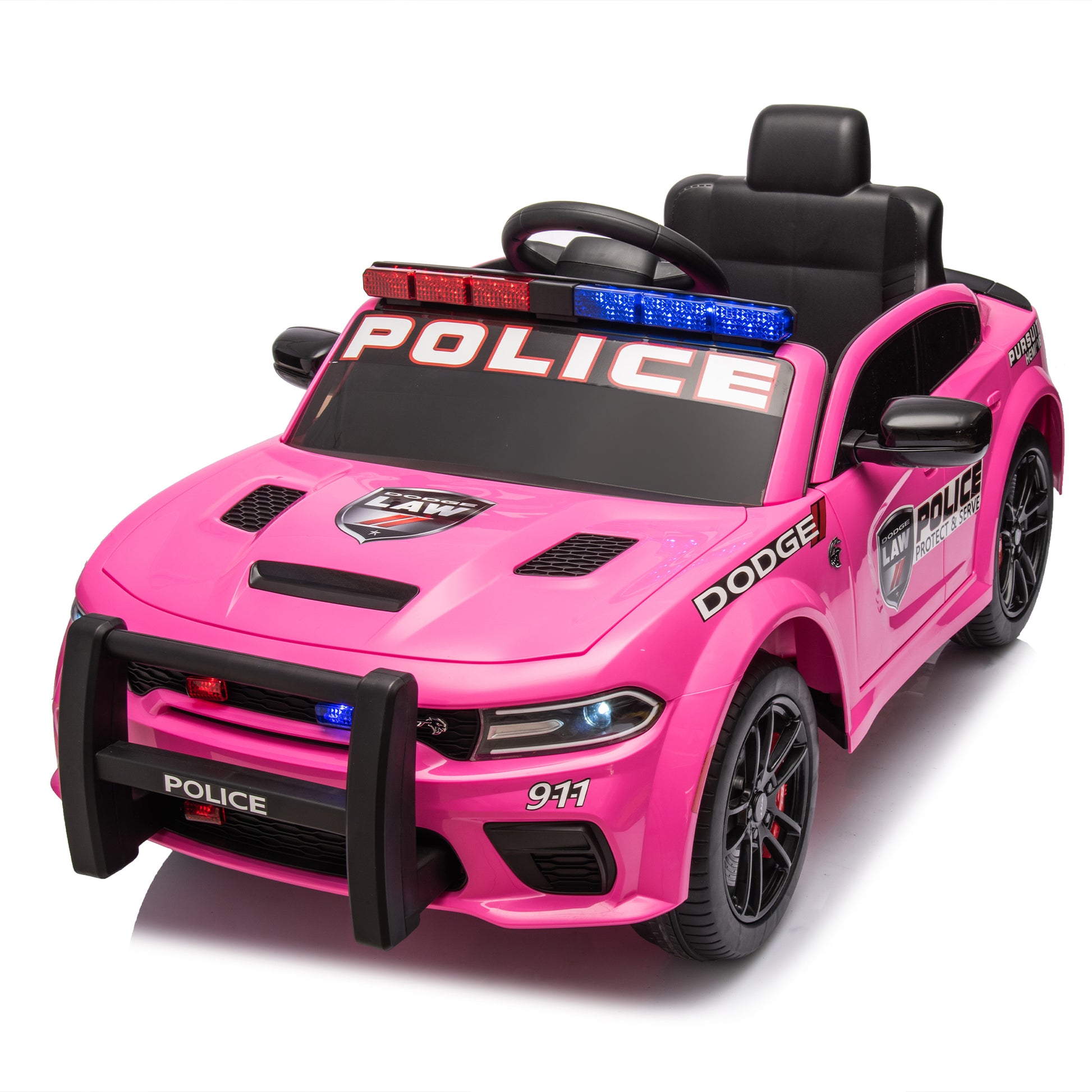 Licensed Dodge Charger,12V Kids Ride On Police Car W Parents Remote Control,Anti Collision Bar,Front& Top Alarm Light Design,Police Car Sticker,Megaphone,Three Speed,Slow Start,Four Wheel Suspension. Pink Plastic