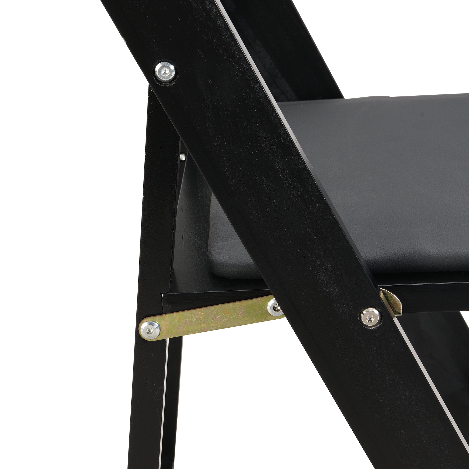 Upholstered Folding Chair, Space Saving,Easy To Carry, 4Pcs,Black Cushion Black Shelf,Dining Room Black Solid Wood