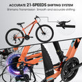 A2610 26 Inch Mountain Bike 21 Speeds, Suspension Fork, Steel Frame Disc Brake For Men Women Mens Bicycle Adlut Bike Cycling Orange Without Anti Slip Garden & Outdoor American Design Multifunctional Steel