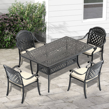 Cushions In Random Colors 5 Piece Set Of Cast Aluminum Patio Furniture With Cushions Yes Complete Patio Set Black Seats 4 Rust Resistant Frame Water Resistant Cushion Garden & Outdoor Complete Patio Sets Aluminium