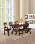 Dining Table 4X Side Chairs 1X Bench 6Pcs Dining Set Walnut Finish Dining Room Furniture Transitional Style Wood Walnut Seats 6 Wood Dining Room Bench Seating Contemporary,Modern,Transitional Rubberwood Rectangular 4 Leg Rectangular Dining Table With