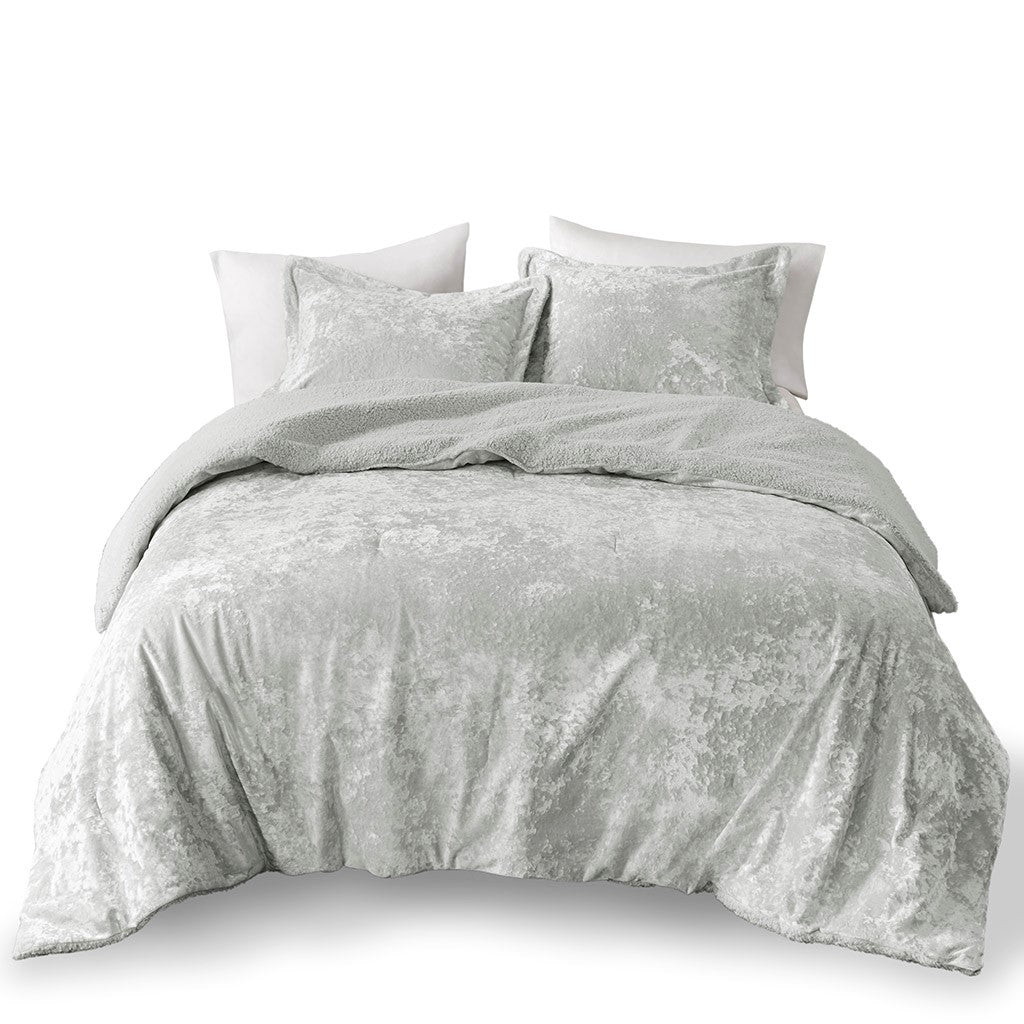 Crushed Velvet Sherpa Reversible Comforter Set Twin Grey Polyester