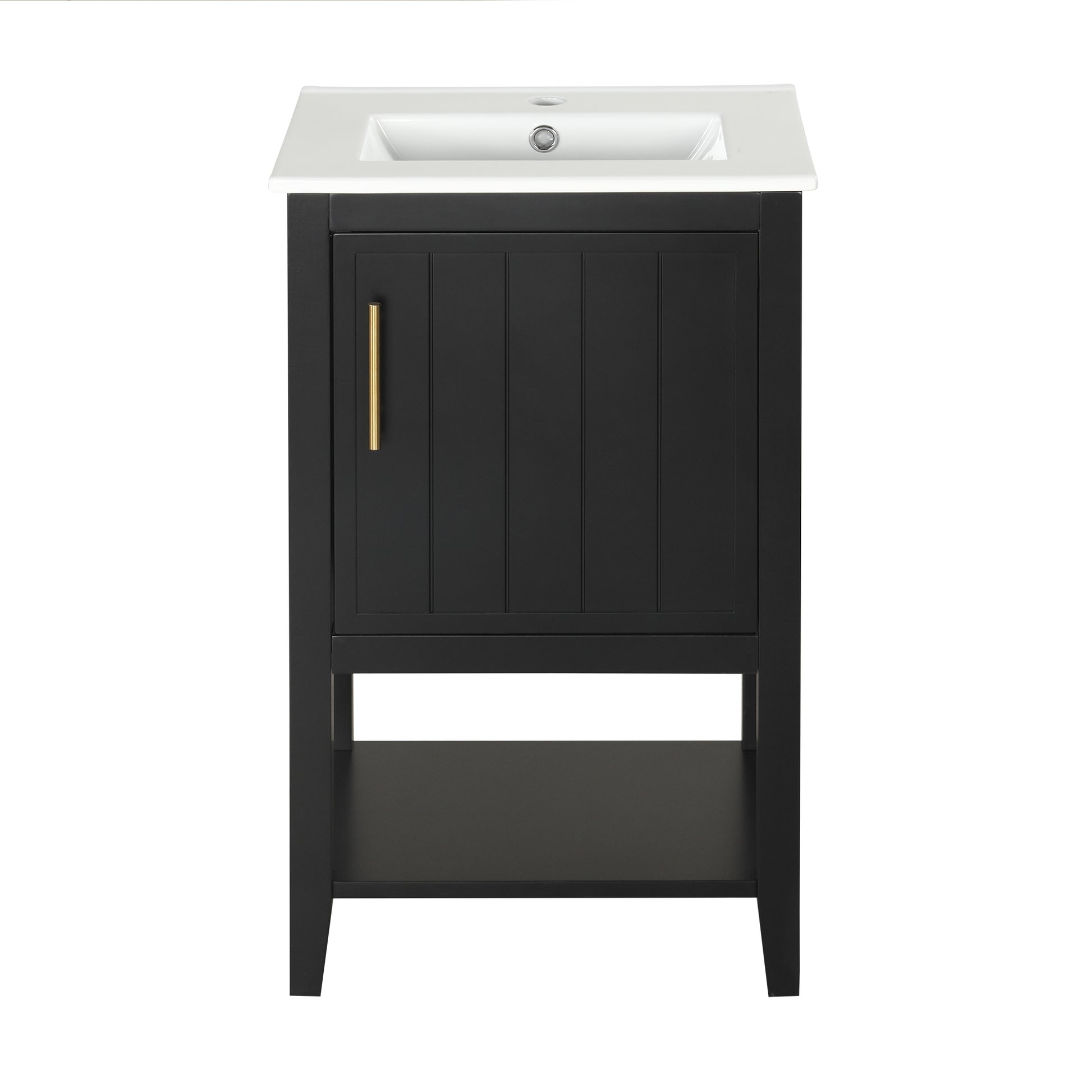 20" Bathroom Vanity With Sink, Bathroom Cabinet With Soft Closing Door, Storage Rack And Open Shelf, Black Black Solid Wood Mdf