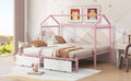 Twin Xl To King Metal Twin Size House Platform Bed With 2 Drawers, Pink Box Spring Not Required Twin Xl Pink Metal Bed Frame Metal