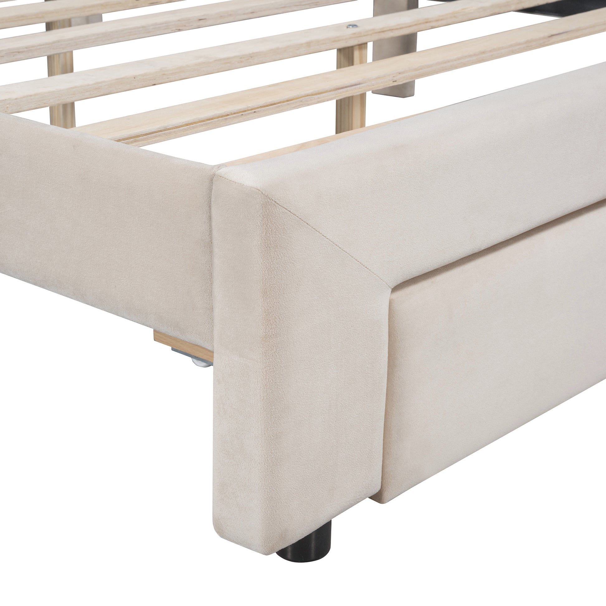 Queen Size Storage Bed Velvet Upholstered Platform Bed With A Big Drawer Beige Old Sku:Wf296854Aaa Queen Beige Velvet