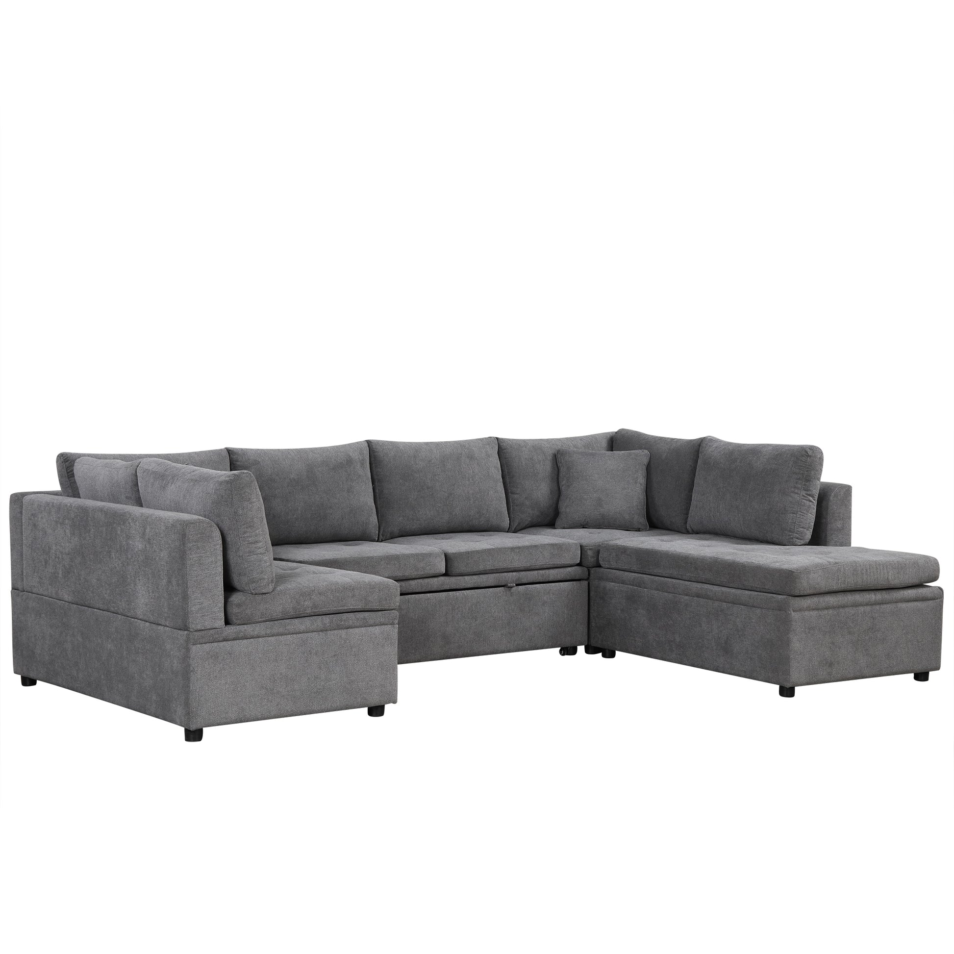 117.3" Oversized Sectional Sofa U Shaped Sofa Couch Pull Out Sofa Bed With Two Throw Pillows For Living Room, Gray Gray Foam Chenille 4 Seat