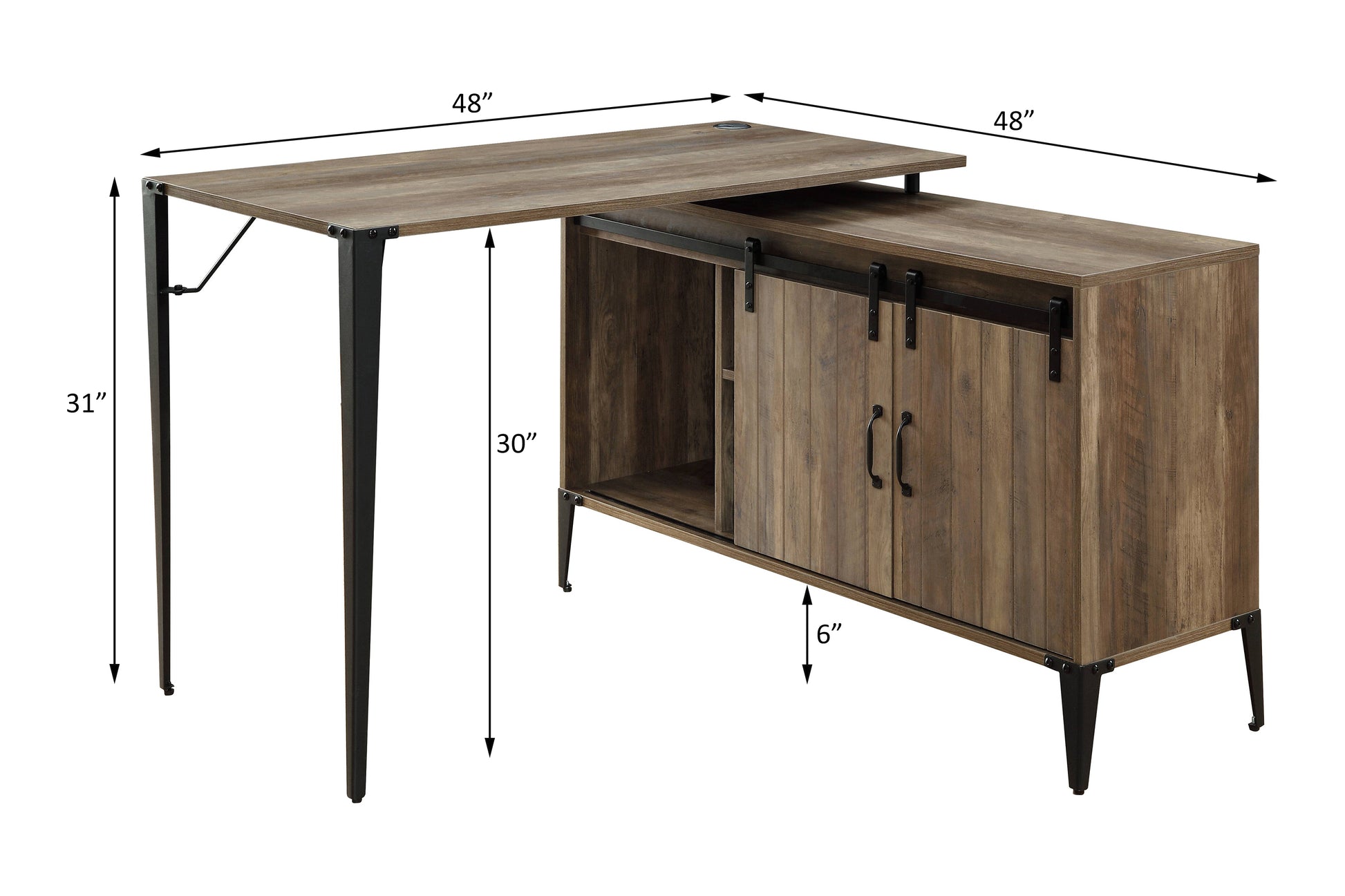 Zakwani 48" Gray Oak & Black Finish Writing Desk Oak Synthetic Wood