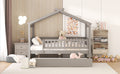 Full Size Wooden House Bed With Twin Size Trundle, Gray Full Gray Solid Wood Mdf