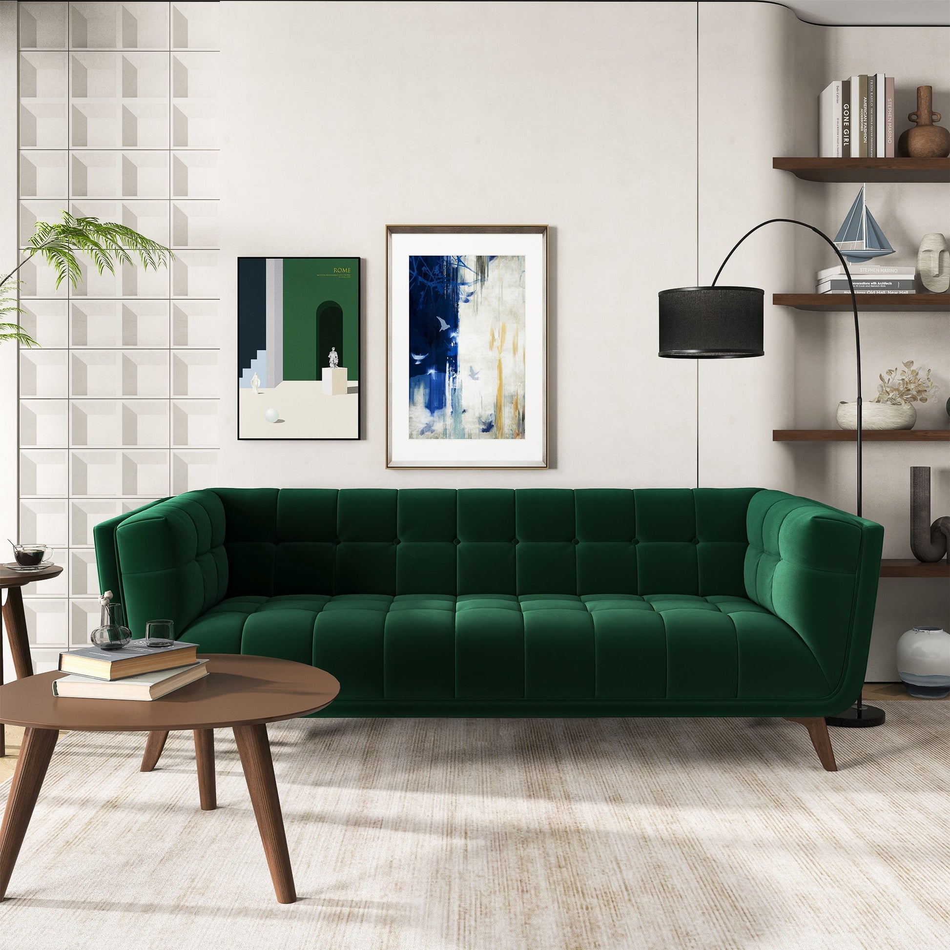 Addison Large Green Velvet Sofa Dark Green,Green Brown Velvet Wood Foam Solid Wood,Velvet 3 Seat