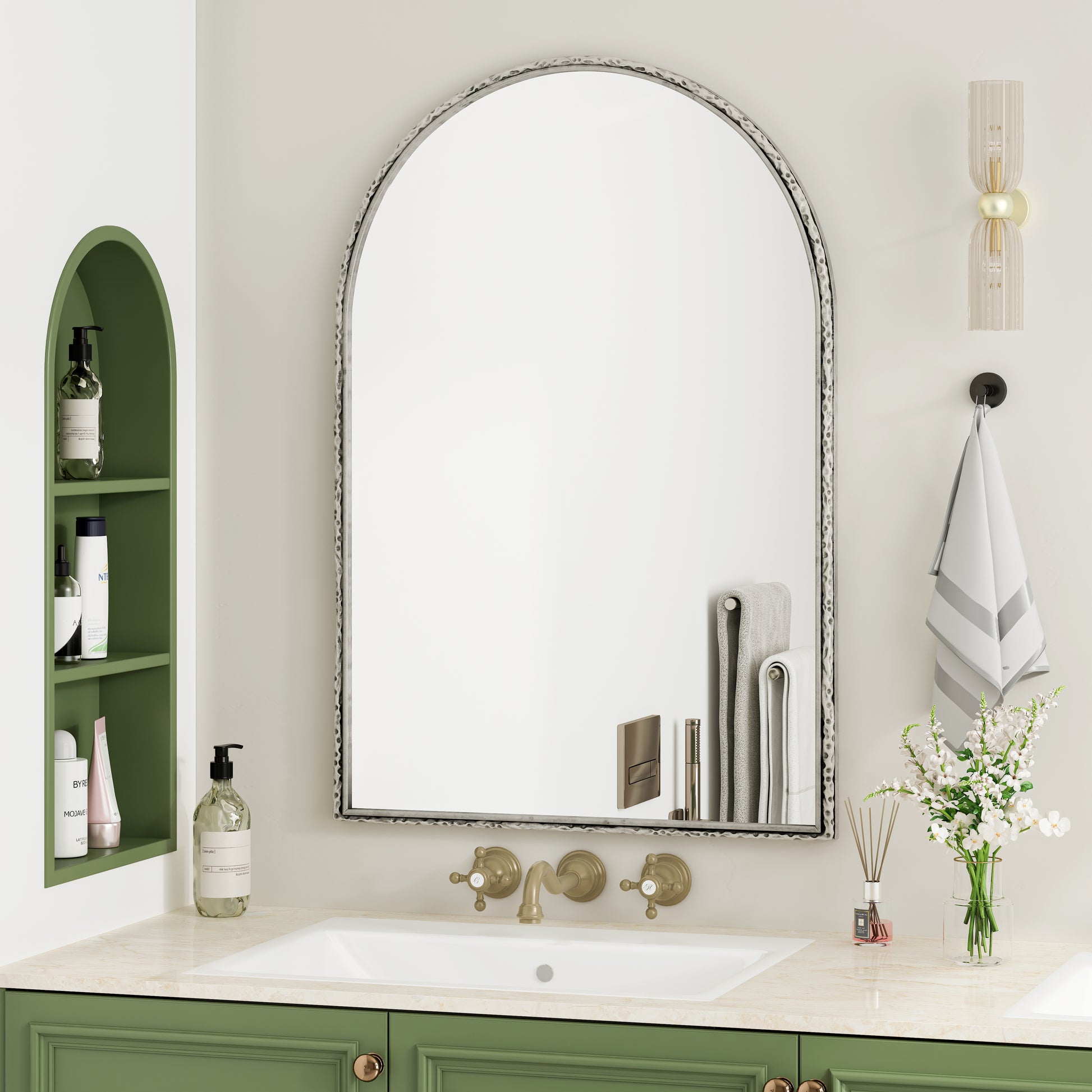 Arched Mirror,Wall Mirror For Bathroom,Vanity Mirror Or Wall Decor Arch Mirror For Livingroom Bedroom Entryway,Silver Silver Glass,Mdf Iron