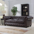 Traditional Tufted Leather Chesterfield Sofa Chocolate Leather 3 Seat