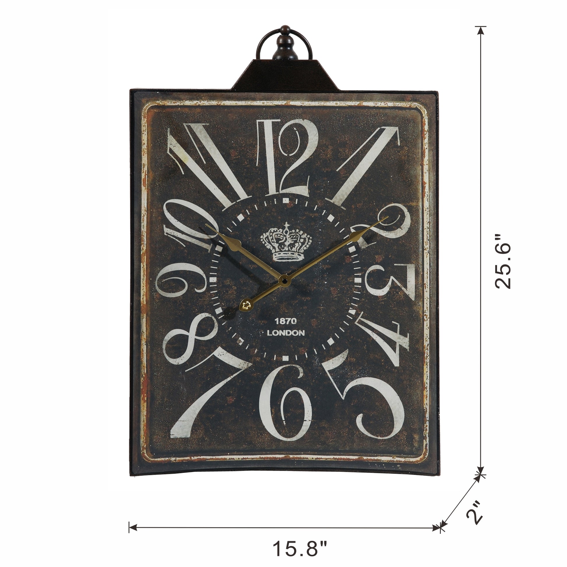 Large Vintage Black Rectangular Wall Clock With White Numerals, Home Decor Accent Clock White Black Iron