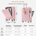 Luggage Set Of 4 With Usb Port, 20, 24Inch With Front Opening Design Airline Certified Carry On Luggage With Cup Holder, Abs Hard Shell Luggage With Expandable Travel Bag, Pink Pink Abs