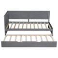 Twin Size Wood Daybed With Trundle And Rustic Guardrail, Ancient Grey Box Spring Not Required Twin Grey Wood Bedroom Solid Wood Mdf