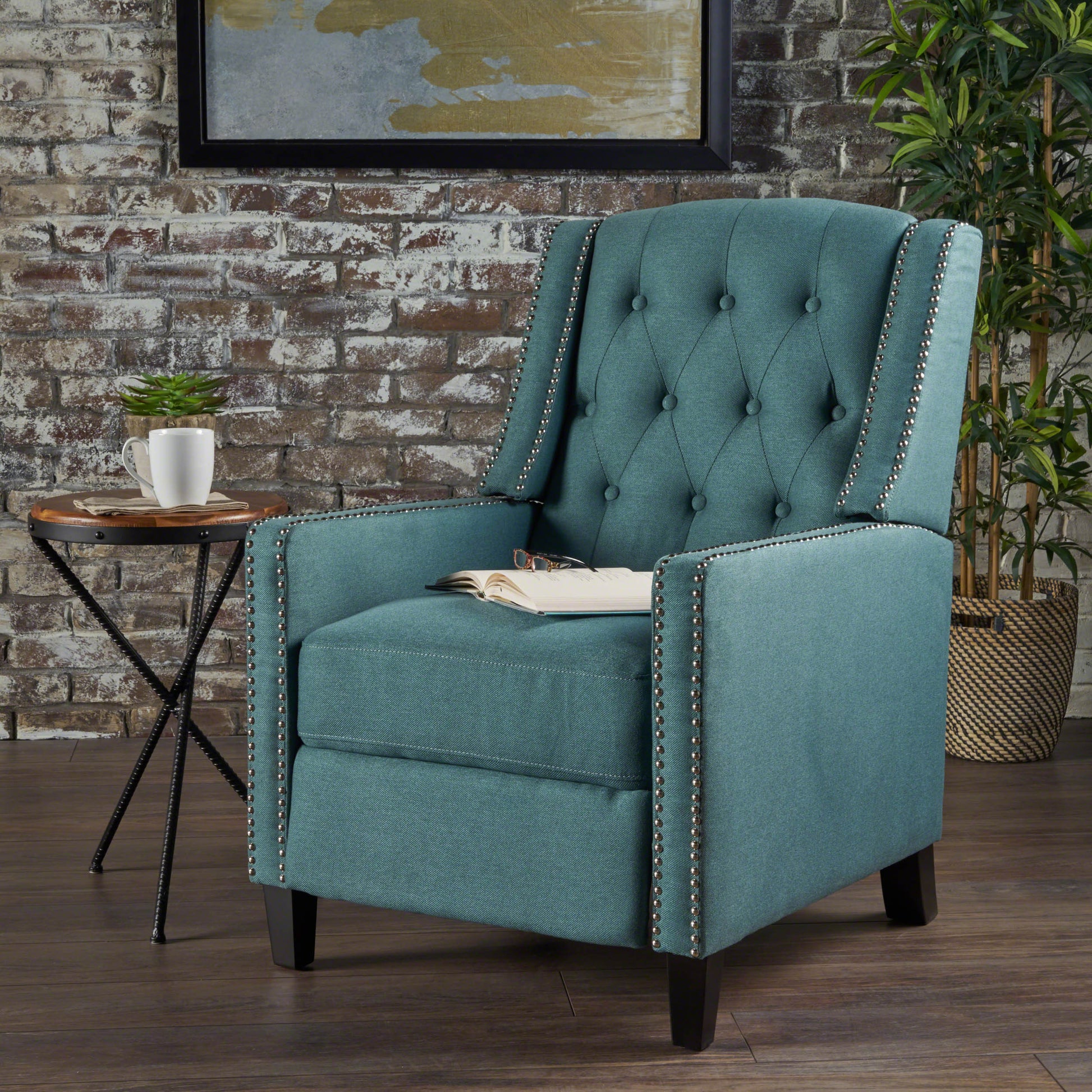 Classic Teal Fabric Push Back Chair Teal Fabric