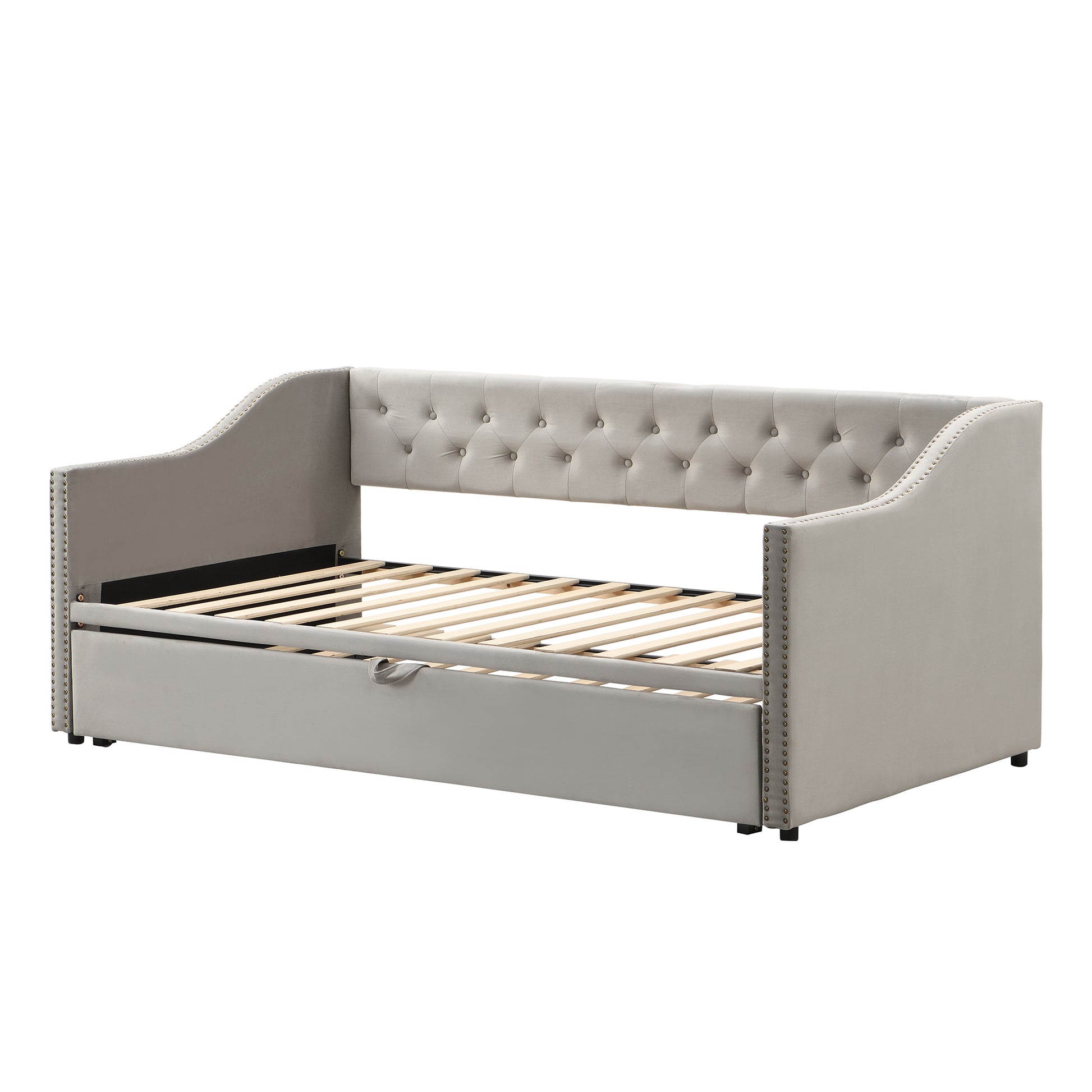 Twin Size Upholstered Daybed With Pop Up Trundle, Gray Twin Gray Upholstered