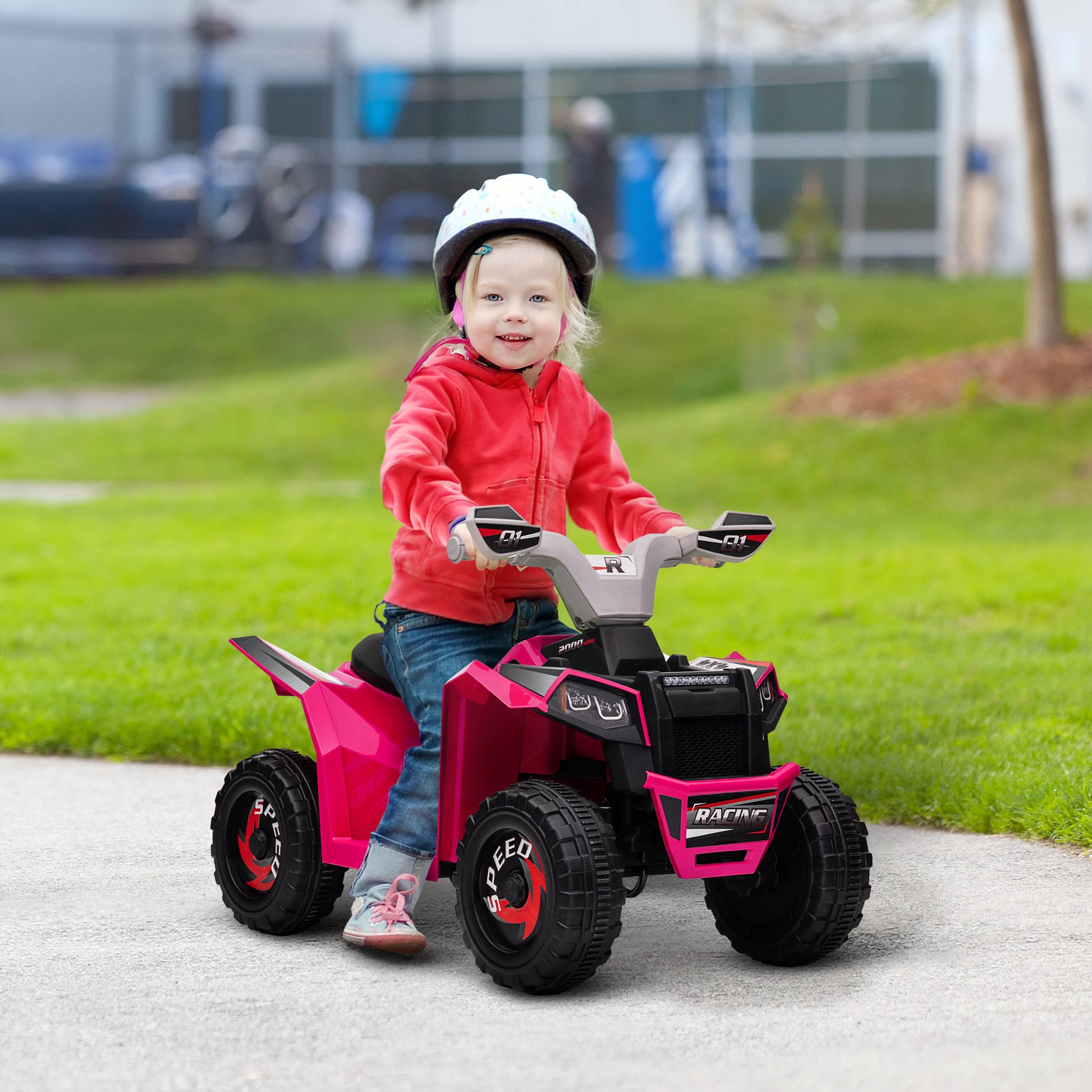 Aosom Kids Atv Quad Car, 6V Four Wheeler For Kids With Forward Backward Function, Wear Resistant Wheels For Toddlers Ages 18 36 Months, Pink Pink Iron Plastic