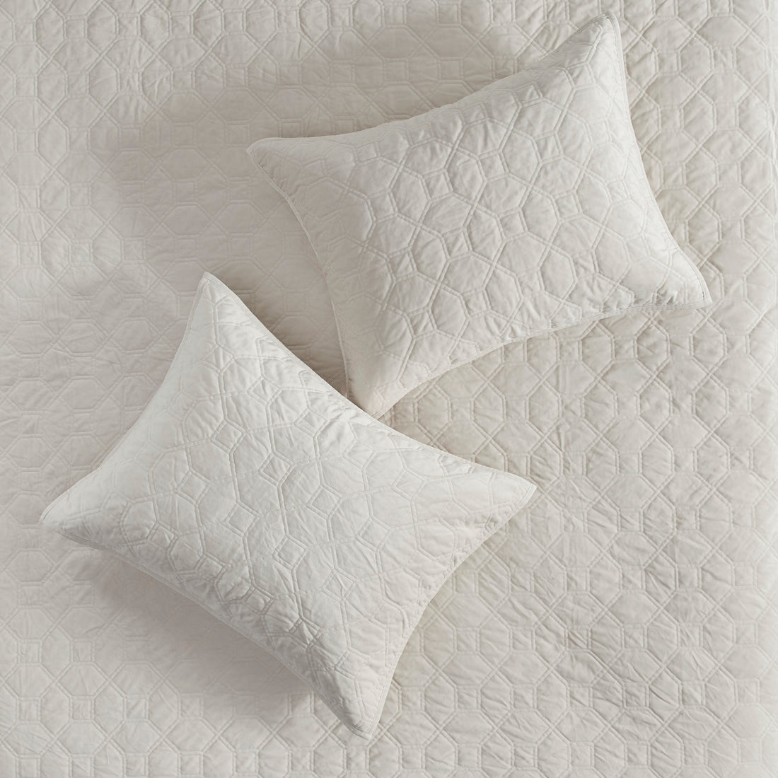 3 Piece Velvet Quilt Set Ivory King Cal King King Ivory Cotton