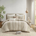3 Piece Striped Cotton Comforter Set Taupe King Cal King Taupe Cotton