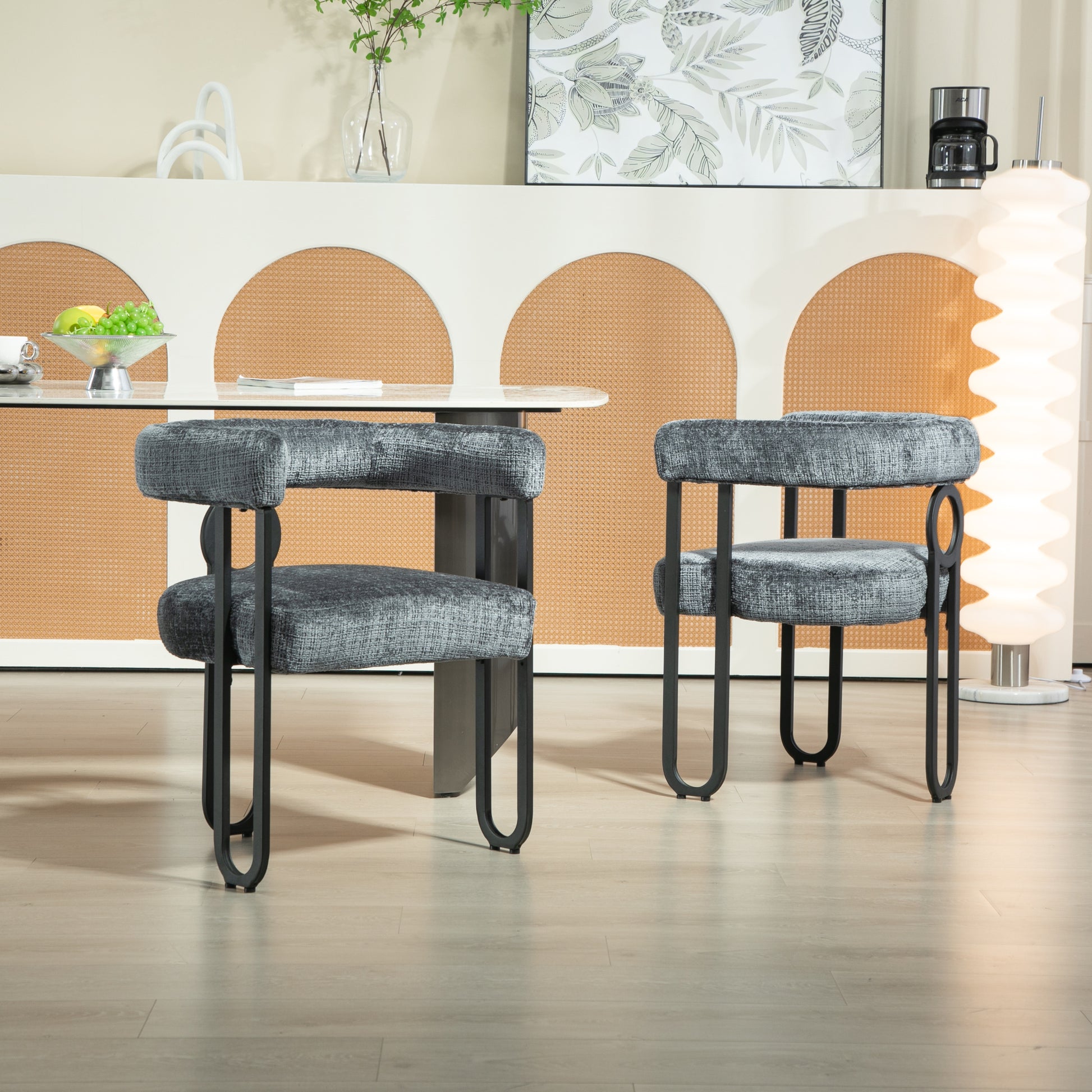 Coolmore Contemporary Designed Chenille Fabric Upholstered Accent Dining Chair Barrel Side Chairs Kitchen Armchair For Living Room Set Of 2 Gray Chenille Gray Foam Chenille