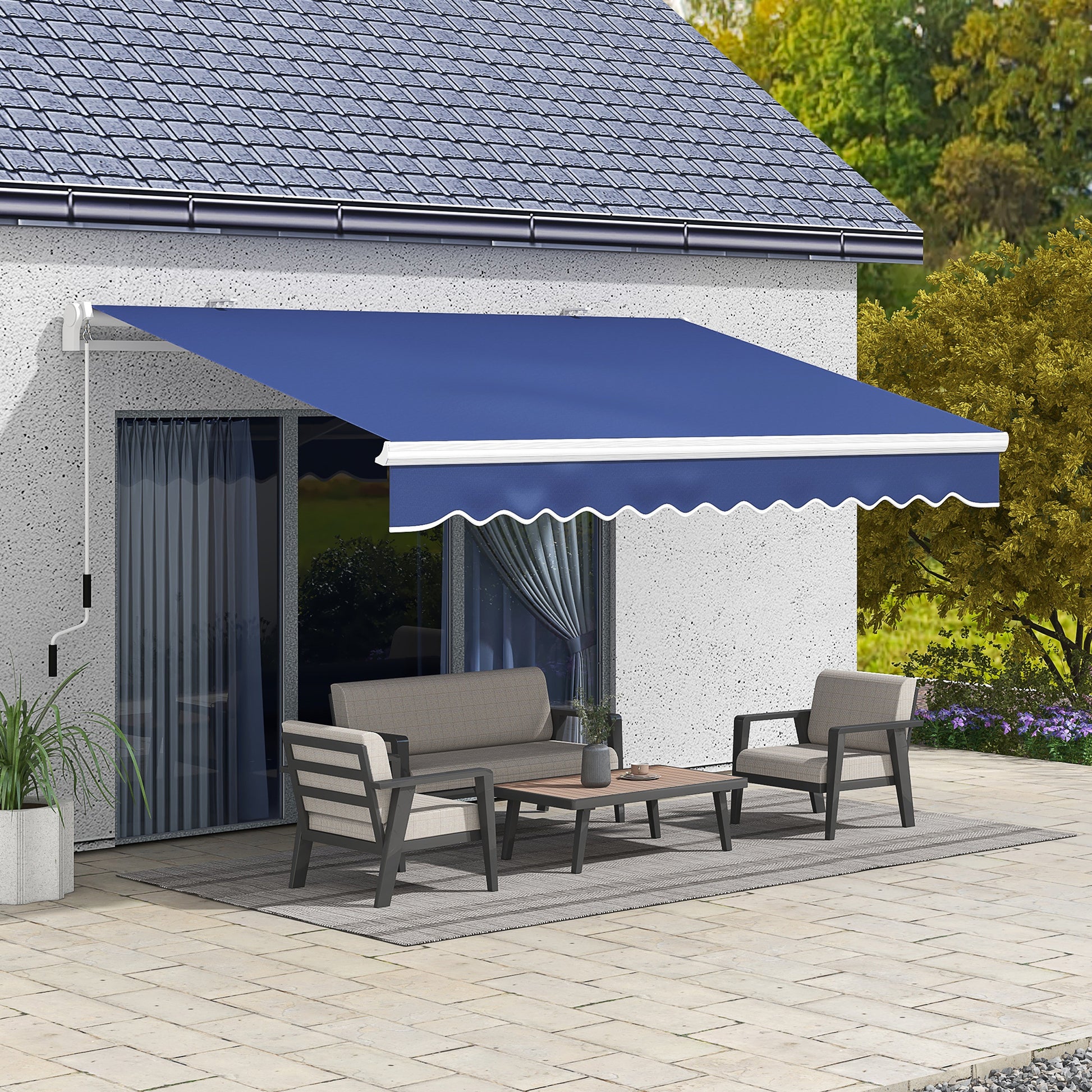 Outsunny 13' X 8' Retractable Awning, Patio Awnings, Sunshade Shelter W Manual Crank Handle, Uv & Water Resistant Fabric And Aluminum Frame For Deck, Balcony, Yard, Dark Blue Dark Blue Aluminum