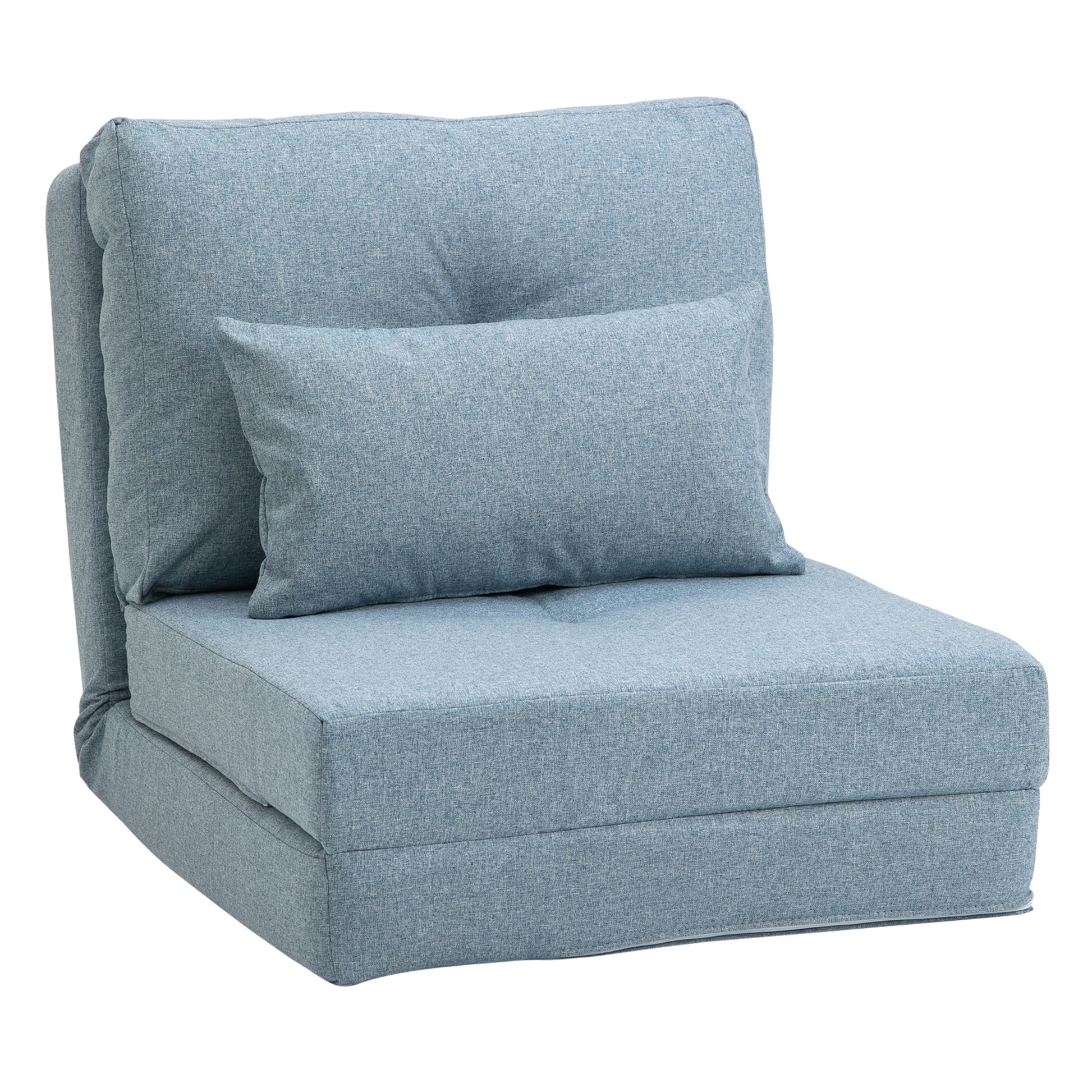 Homcom Convertible Flip Chair, Floor Lazy Sofa, Folding Upholstered Couch Bed With Adjustable Backrest, Metal Frame And Pillows For Living Room Bedroom, Blue Blue Steel