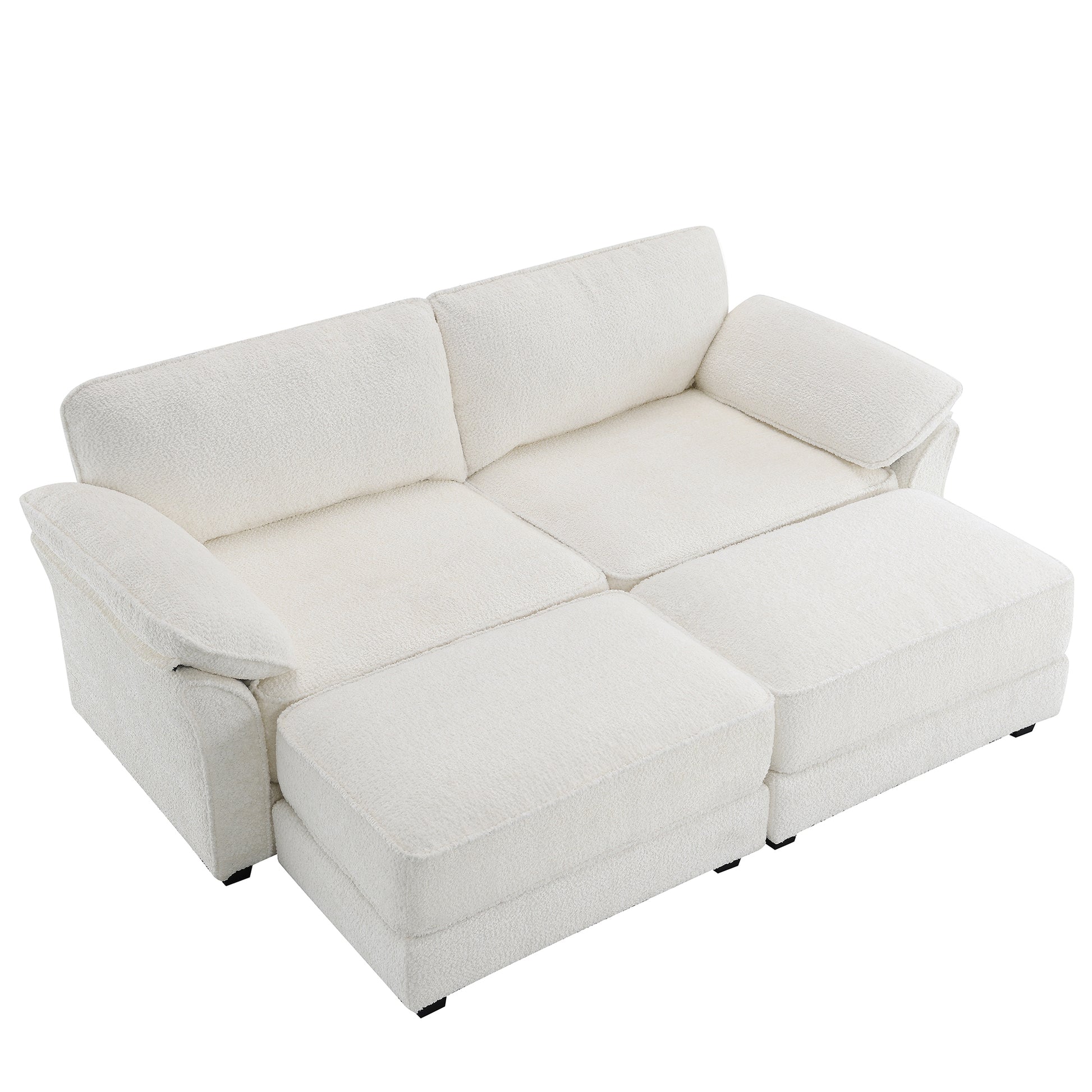 Free Combination Modular Convertible Sectional Sofa Bed Set, 4 Seat Upholstered Sleeper Corner Couch, Deep Seat Loveseat With Ottoman For Living Room, Office, Apartment,2 Colors White Chenille 4 Seat