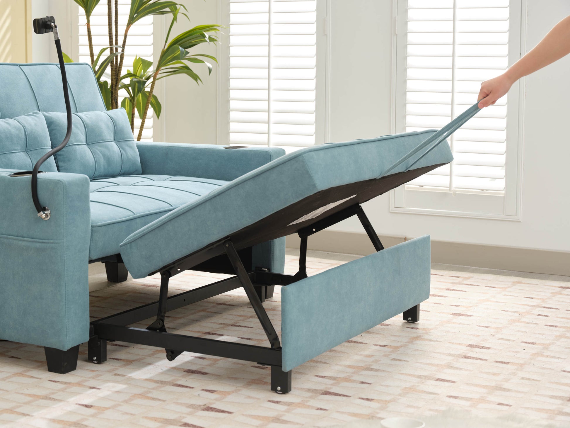 Futon Chair Bed Convertible Chair 3 In 1 Pull Out Sleeper Chair Beds With Usb Ports,Wear Resistant And Anti Scratch, Armchair Bed Sleeper For Living Room Green Tech Cloth Green Foam Tech Cloth 2 Seat