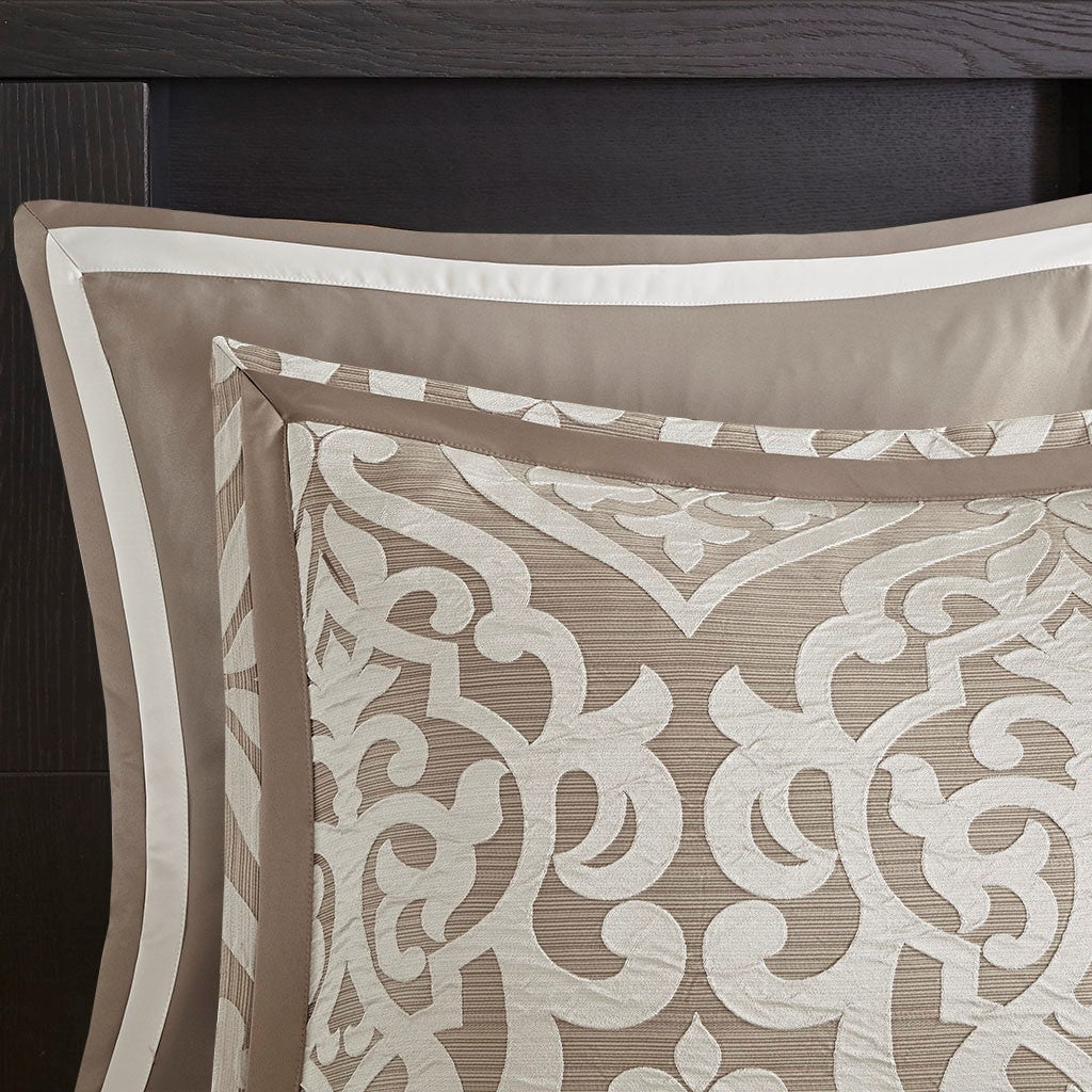 8 Piece Jacquard Comforter Set Tan Ivory Queen Queen Tan Ivory Polyester