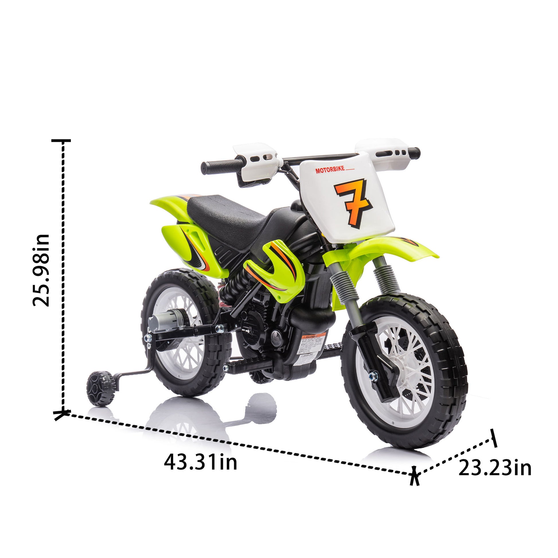 12V Kids Ride On Electric Toy Motorcycle,Rear Suspension,Twist Grip Throttle,Slow Start,Removable Training Wheels,Indie Music Box With Horn And Engine,Simulation Of Dirt Bike Modeling For Kids 3 8. Green 50 99 Lbs Polypropylene