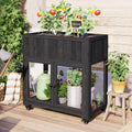 Patio 35.4''X17.7''X37.4'' Mini Wood Cold Frame, Compact 2 Doors Garden Greenhouse With Wheels, Raised Bed With Liner For Indoor Outdoor Use, Black Black Garden & Outdoor Casual Wood
