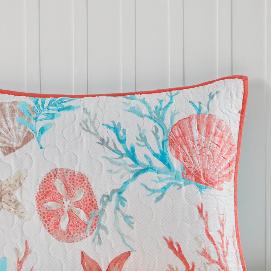 6 Piece Cotton Sateen Quilt Set With Throw Pillows Coral King Cal King King Coral Cotton