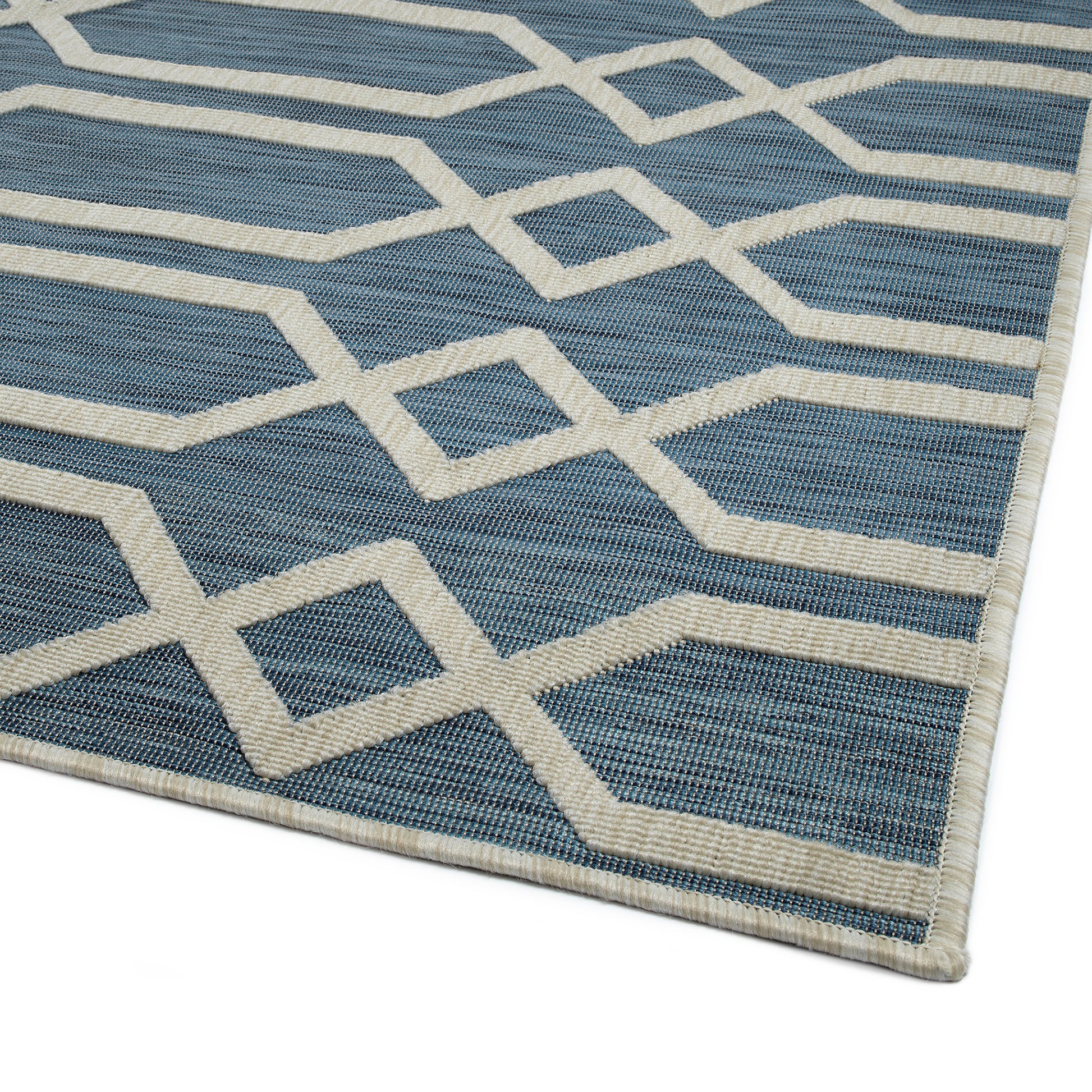 Contemporary, Transitional, Geometric, Textured, High Low Cut & Loop 2' X 6' Runner Blue Polypropylene