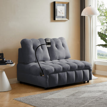 Modern Sofa Velvet Pull Out Bed,Independently Removable Backrest, Have Usb Port And Swivel Phone Stand ,Gray Gray Wood Velvet 2 Seat