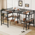 Twin Size Metal Loft Bed With Two Built In Desks,Black Twin Black Metal