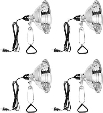 Clamp Lamp Light With 8.5 Inch Adjustable Aluminum Reflector And 6 Feet Cord, Up To 150W E26 Socket No Bulb Included , Silver And Black, 4 Pack Black And Silver Metal