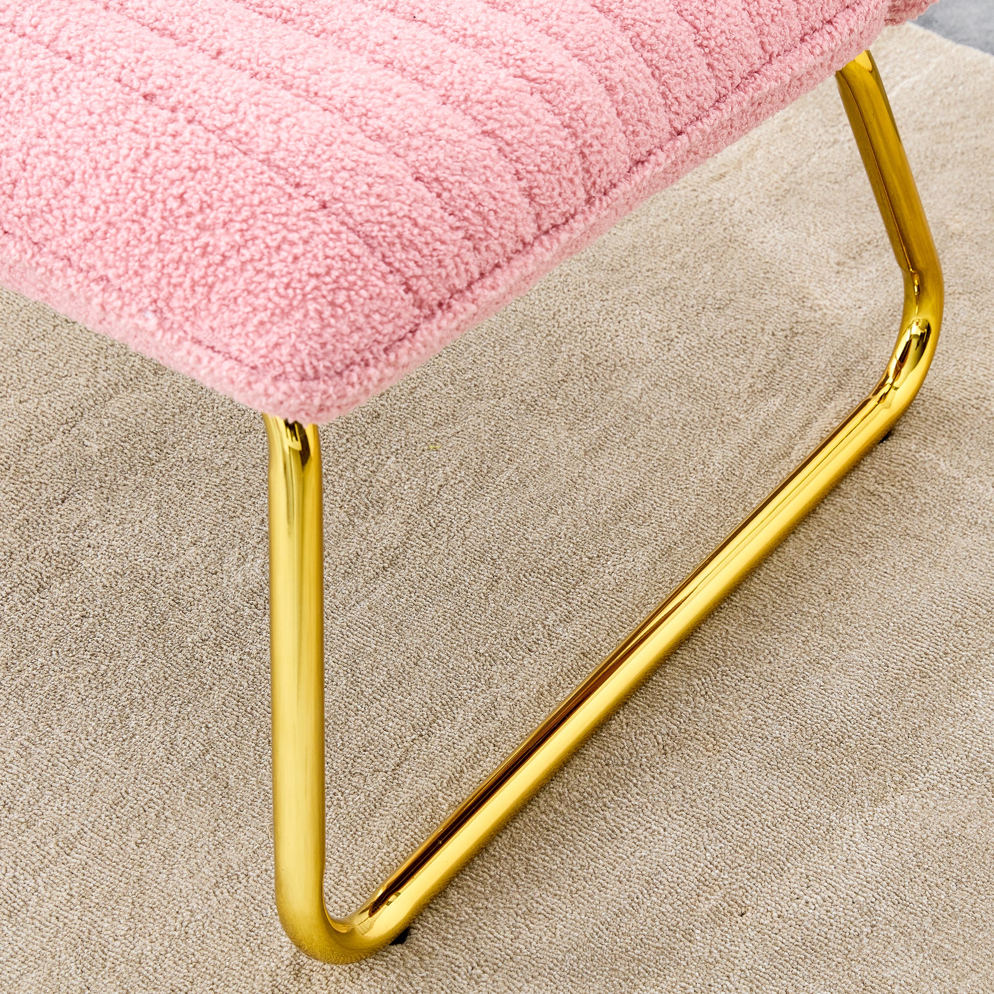 Modern Minimalist Pink Plush Fabric Single Person Sofa Chair With Golden Metal Legs. Suitable For Living Room, Bedroom, Club, Comfortable Cushioned Single Person Leisure Sofa Pink Plush