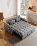 3 In 1 Convertible Sleeper Sofa Couch Bed, Velvet Tufted Loveseat Futon Sofa W Usb&Type C Port Pull Out Bed, Adjustable Backrest,Multi Pockets For Living Room Apartment Small Space Grey Fabric