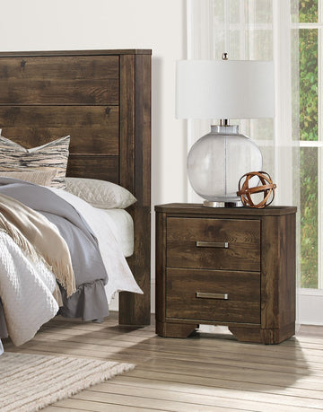 Rustic Brown Finish Nightstand With Storage Drawers Clipped Corners Transitional Style Wooden Bedroom Furniture 1Pc Bedside Table Brown 2 Drawers Bedside Cabinet Bedroom Transitional Wood