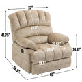 Large Manual Recliner Chair In Fabric For Living Room, Beige Beige Velvet Manual Handle Metal Primary Living Space Medium Firm Cushion Back Heavy Duty American Design Pine Pillow Top Arms Fiber Foam And Polyester Fiber Pad Fabric