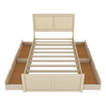 Full Size Wood Storage Platform Bed With 4 Drawers, Rattan Headboard, Nature Box Spring Not Required Full Antique Natural Wood Bedroom Bed Frame Wood Rattan